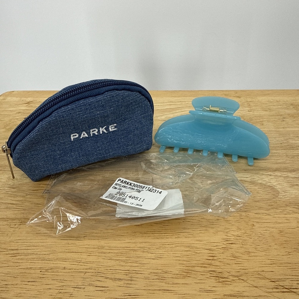 NEW PARKE Women's Sky Blue Solid Plastic Hair Claw Clip Zipper Denim Pouch
